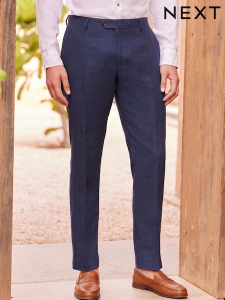 Blue Signature Italian Linen Slim Fit Suit: Trousers (U95997) | €18