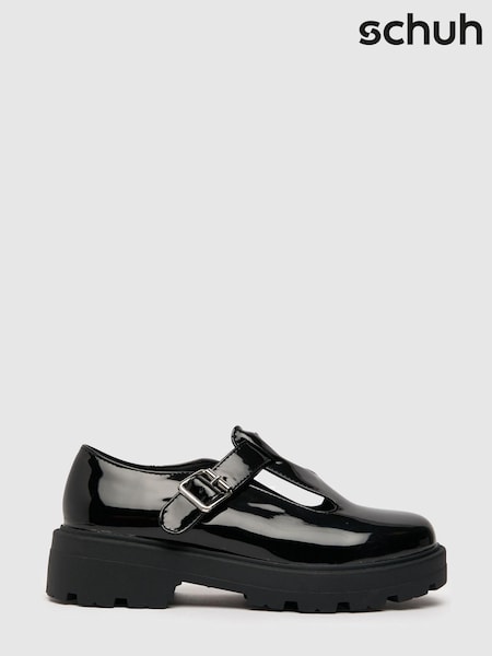 Schuh Lyra Patent Chunky T-Bar Black Shoes (U96315) | SGD 68