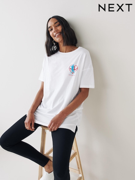 Damen England Football, Weiß - Oversized Short Sleeve T-Shirt (U96355) | 10 €