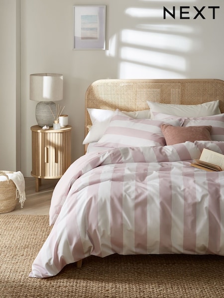 Pink/White Stripe Duvet Cover and Pillowcase Set (U96419) | €18 - €39