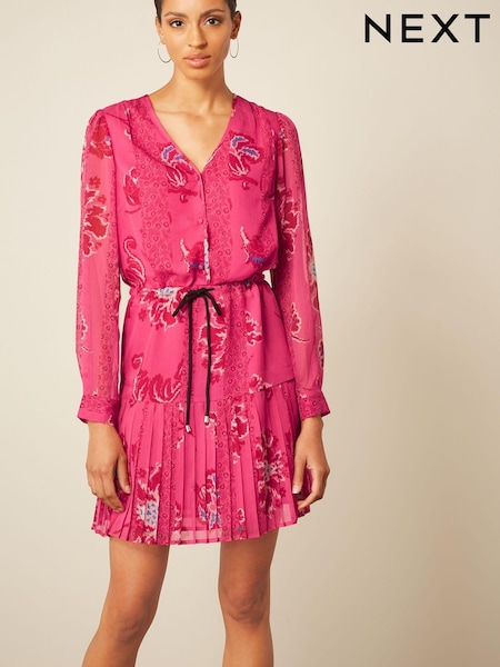 Pink Chiffon Tie Waist Mini Dress (U96670) | €33