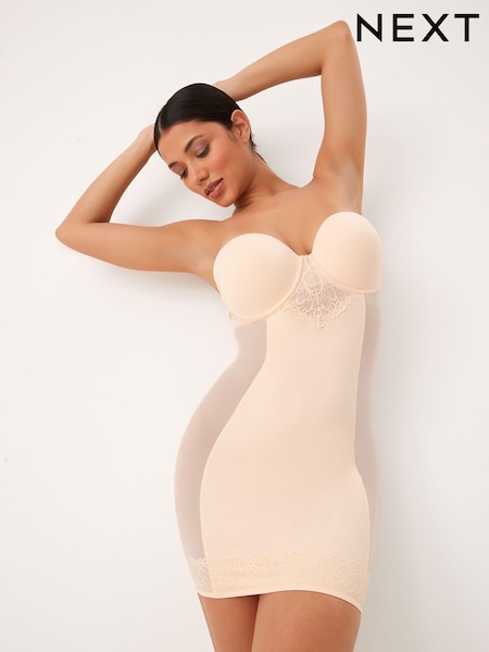 Pastel Rose Nude DD+ Firm Tummy Control Lightly Padded Lace Slip (U96720) | €47