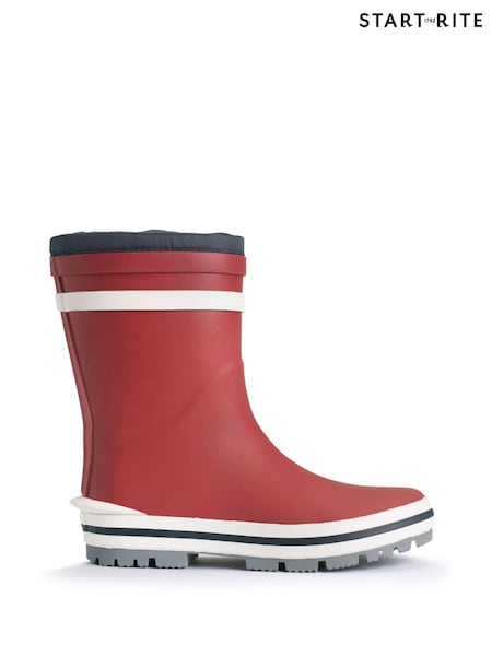 Roșu - Start-Rite Big Little Puddle Tie Up Cosy Lined Wellies (U97451) | 209 LEI
