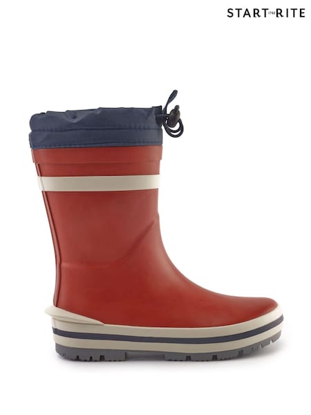 Red - Start Rite Little Puddle Tie Top Dinosaur Wellies (U97452) | 116 LEI