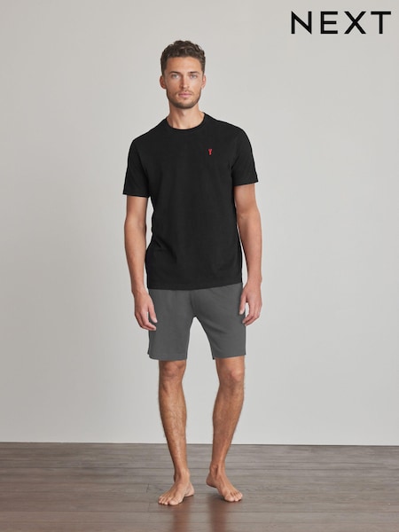 Black/Grey Jersey Pyjamas 100% Cotton Shorts Set (U98244) | AED60