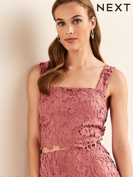 Blush Pink Sleeveless Co Ord Lace Detail Tie Back Top (U99290) | €15