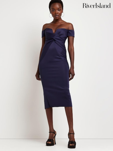 River Island Navy Blue Bardot Cross Over Dress (U99798) | €31