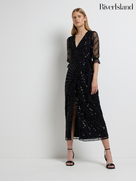 River Island Black Wrap Front Maxi Dress (U99826) | €68