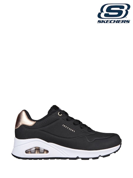 Skechers Black Dark Black Golden Womens Standard Fit Uno Trainers (U99977) | €121