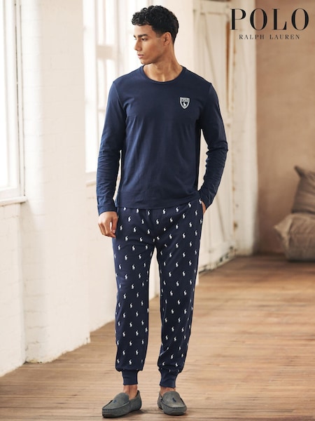 Polo Ralph Lauren Navy Blue Long Sleeve Logo Pyjama Set (UBR183) | €61
