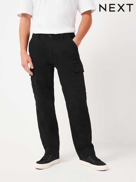 Black Straight Fit Cotton Stretch Cargo Trousers (UP6465) | €42