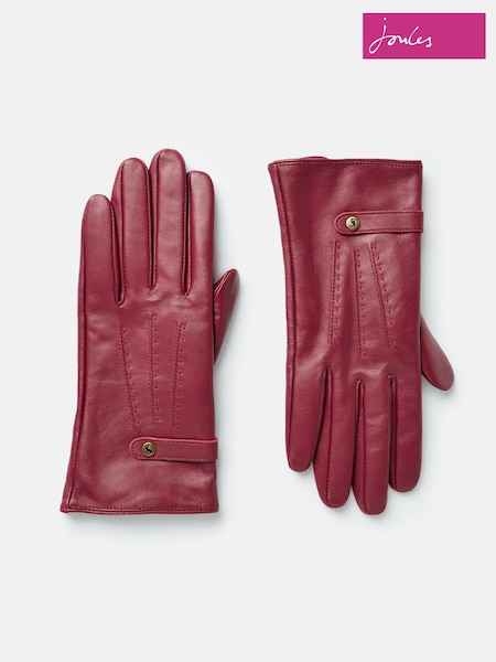 Joules Berry Red Leather Gloves (UXJ502) | AED100