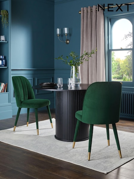 Set of 2 Soft Velvet Emerald Green Harper Upholstered Leg Dining Chairs (UYX678) | €355