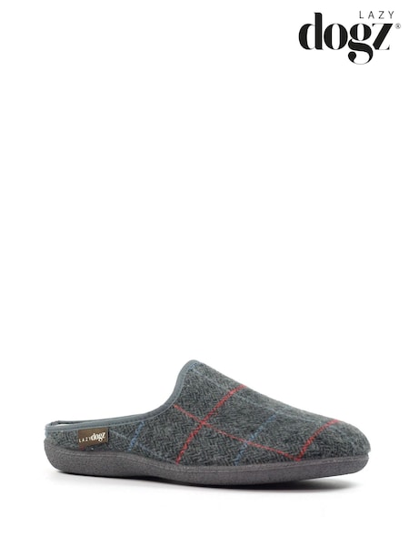 Lazy Dogz Grey Farrell Check Print Slip On Slippers (V00101) | €40