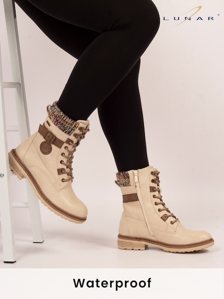 Lunar Cream Annabelle Knit Cuff Detail Waterproof Boots (V00104) | €93
