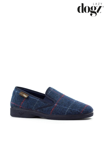 Lazy Dogz Blue Hughes Check Print Full Slippers (V00115) | €44