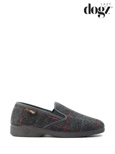 Lazy Dogz Grey Hughes Check Print Full Slippers (V00116) | €44