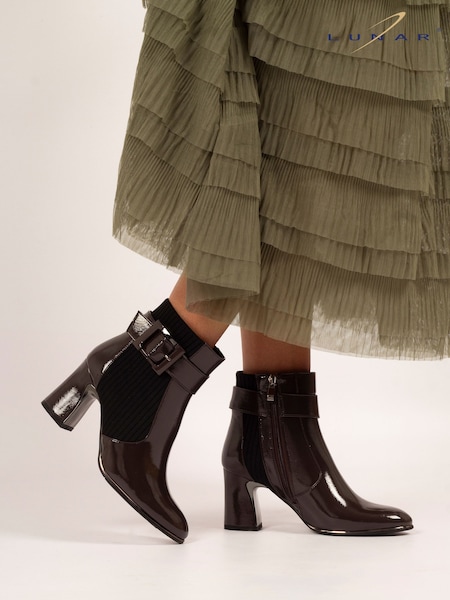 Lunar Grey Trudy Patent Heeled Ankle Boots (V00154) | ‏367 د.إ.‏
