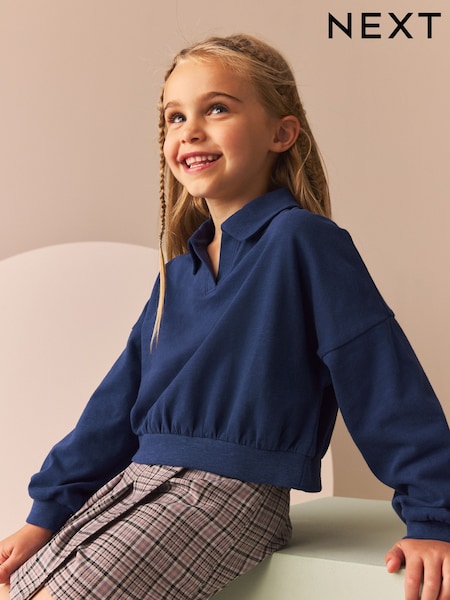 Blau - 100% Cotton Collared Boxy Sweatshirt (3-16yrs) (V00269) | 2 € - 3 €