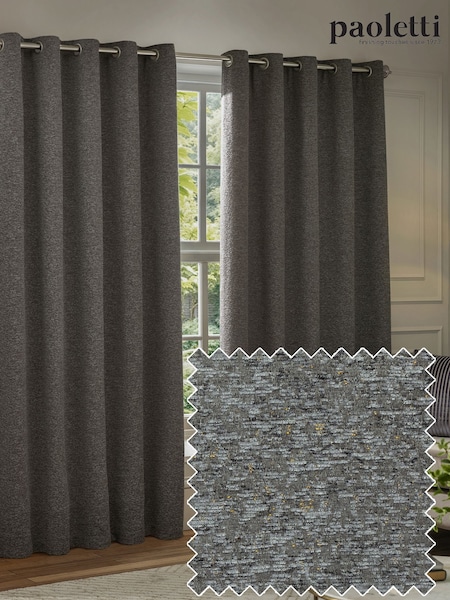 Paoletti Grey Galaxy Chenille Room Darkening Eyelet Curtains (V00338) | AED332 - AED786