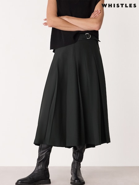 Whistles Black Wool Blend Pleated Kilt Skirt (V00402) | AED751