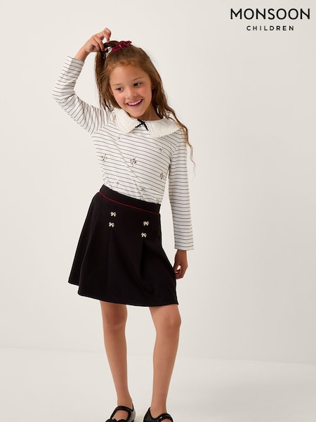 Monsoon Black Bow Pointelle Pleated Skirt (V00492) | AED156 - AED185