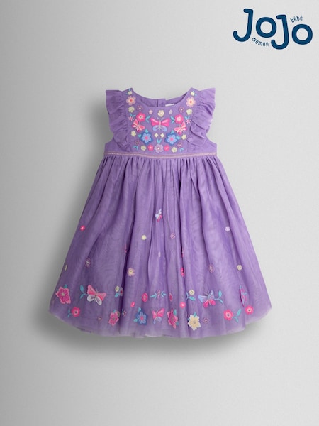 JoJo Maman Bébé Lilac Ruffle Tulle Appliqué Party Dress (V00493) | AED218 - AED256