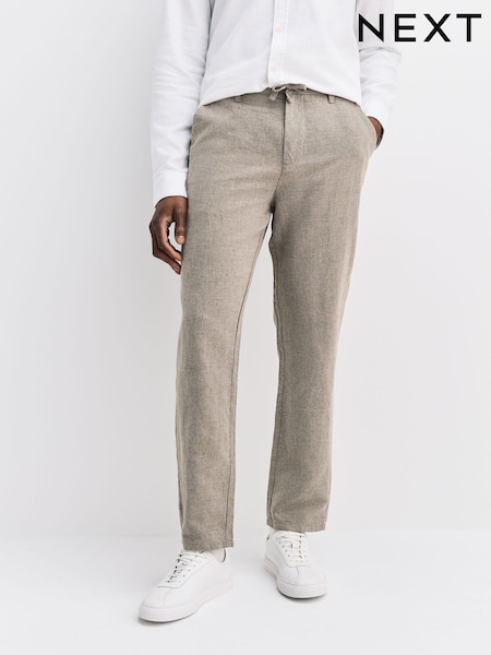 Neutral Regular Tapered Fit Linen Twill Trousers (V00732) | AED153