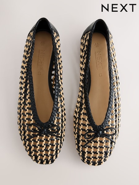 Negru/Crem - Forever Comfort® Raffia Bow Ballet Shoes (V00762) | 294 LEI