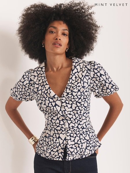 Mint Velvet Blue Heart Print Top (V00785) | €118