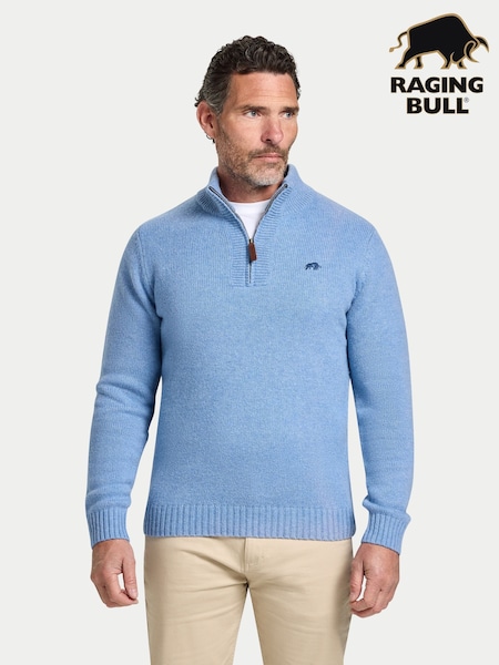 Raging Bull Blue Chunky Fleck Quarter Zip Knit Jumper (V00813) | €132 - €146