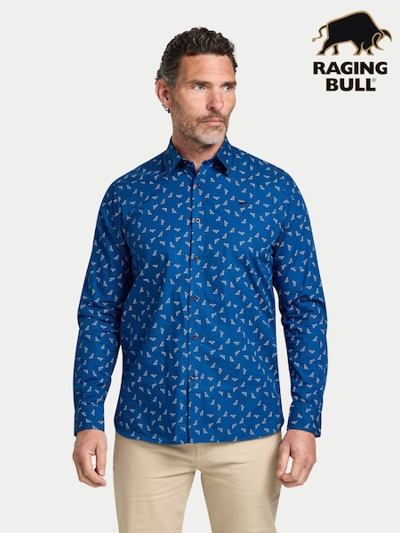 Raging Bull Blue Long Sleeve Labrador Print Cotton Shirt (V00818) | kr1 470 - kr1 680