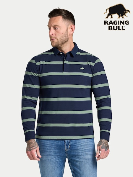 Raging Bull Green Long Sleeve Fine Stripe Rugby Shirt (V00833) | 99 € - 106 €