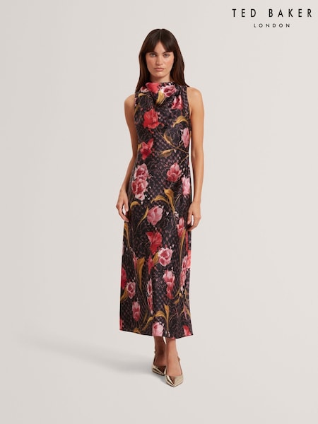 Ted Baker Black Twilli - Printed Halter Neck Midi Dress (V00940) | €282
