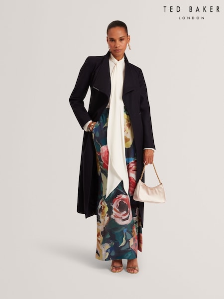 Ted Baker Blue Rosell Long Length Belted Wool Wrap Coat (V00945) | R$ 3.940