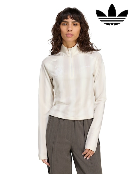 adidas Originals White Half-Zip Graphic Football Long-Sleeve Top (V01009) | €80