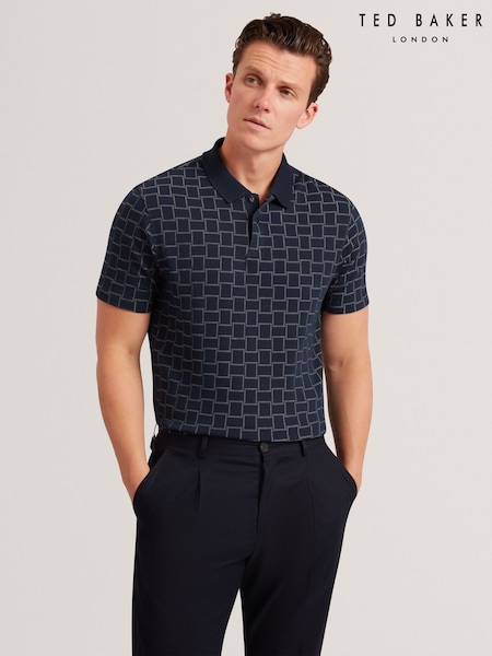 Ted Baker Blue Eduard Short Sleeve Square Jacquard Polo Shirts (V01027) | €95