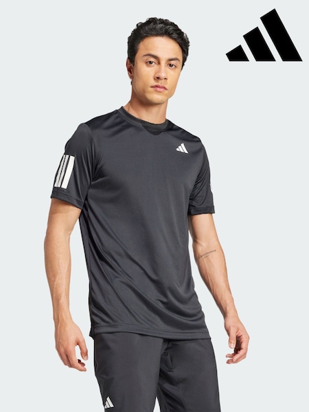 adidas Black Club Tennis Climacool 3-Stripes T-Shirt (V01068) | AED204