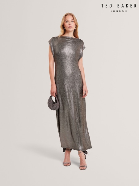 Ted Baker Black Jazziie - Metallic Sleeveless Midi Dress (V01132) | €178