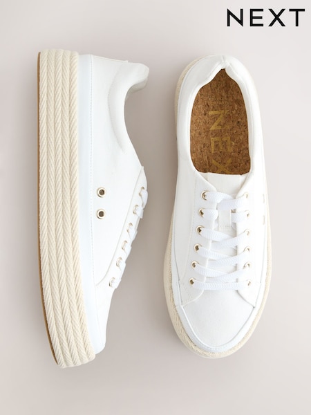 Alb - Forever Comfort® Espadrille Lace Up Trainers (V01187) | 268 LEI