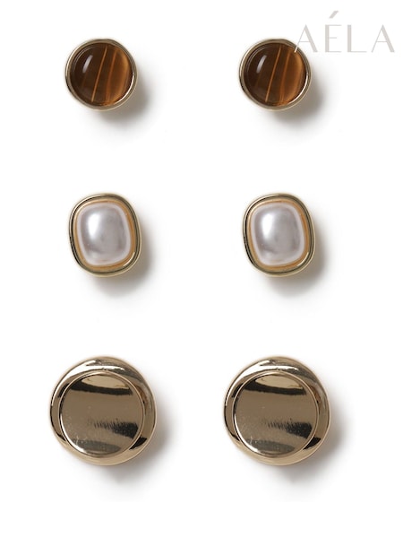 Aela Resin Stud Multipack Brown Earrings (V01488) | 20 €