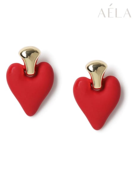 Aela Red Matte Heart Drop Earrings (V01494) | AED61