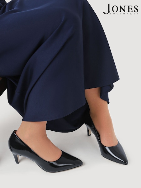 Jones Bootmaker Black Chrome Xena Leather Stiletto Heeled Court Shoes (V01564) | AED577