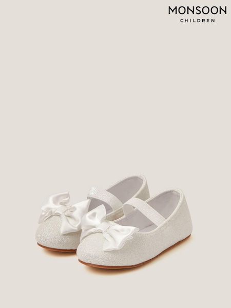 Monsoon Cream Baby Bow Glitter Walker Shoes (V01565) | R$ 215