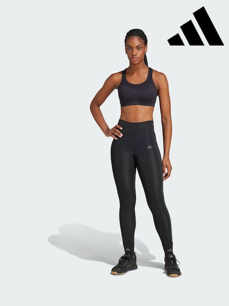 adidas Black Optime 3-Stripes Full-Length Leggings (V01607) | R$ 495