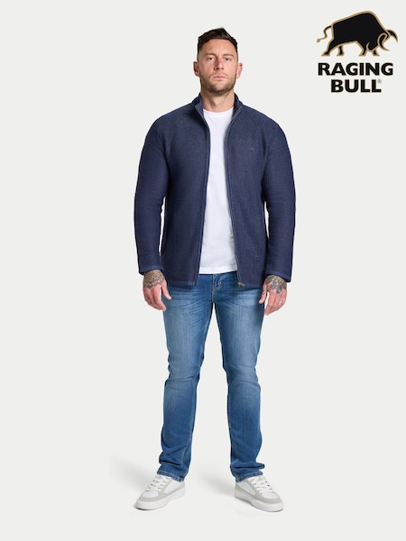 Raging Bull Blue Textured Zip Through Jacket (V01716) | €127 - €141