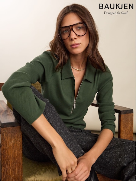 Baukjen Green Cotton Zip Sweat Top (V01730) | €99