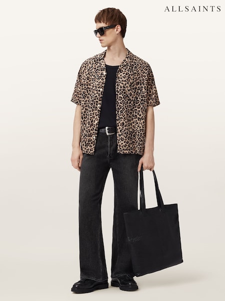 AllSaints Brown Leopardone Short Sleeve Shirt (V01731) | 589 QAR