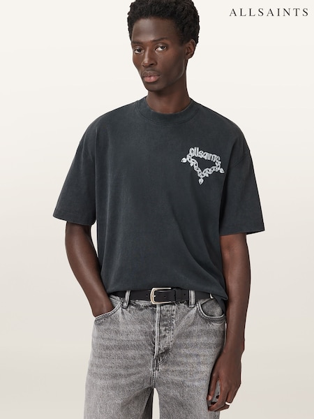 AllSaints Black Drip Short Sleeve Crew Neck T-Shirt (V01736) | €78