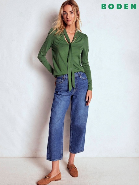 Boden Green Tie Neck Supersoft Blouse (V01798) | €70
